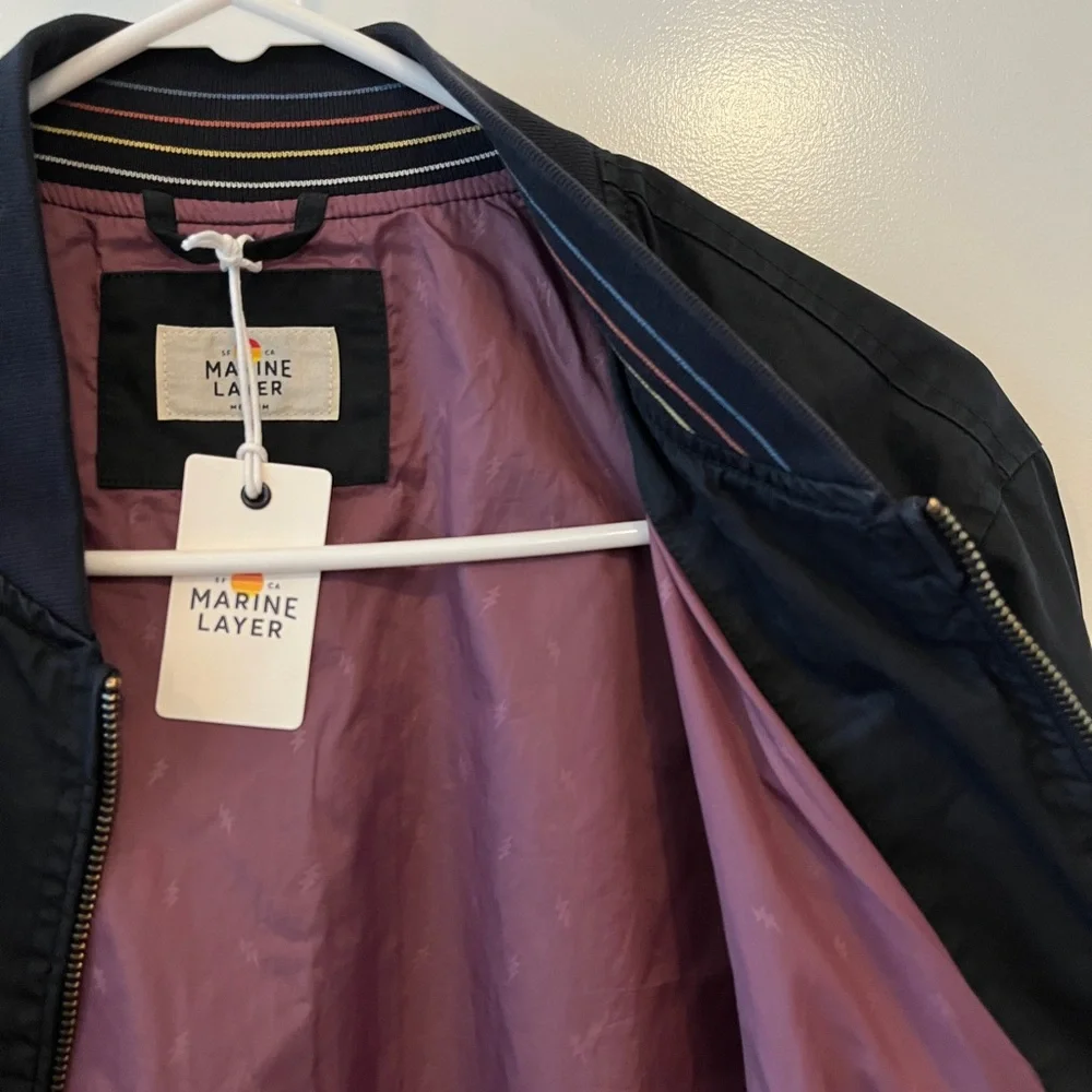 Marine Layer Dry Wax Bomber Jacket in Blue-Black, Size Medium - Picture 3 of 3